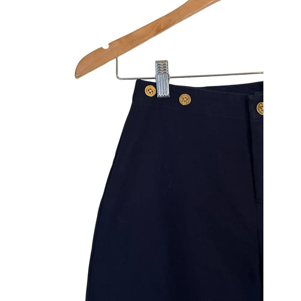Lauren by Ralph Lauren Women Nautical Cotton Stretch Wide Leg Pants Size 2 Navy